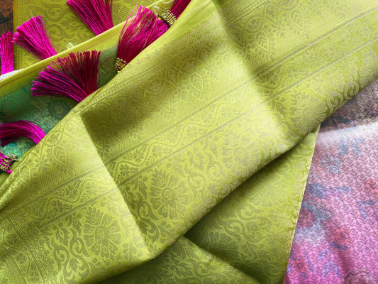 Semi Silk Rainbow Green Saree