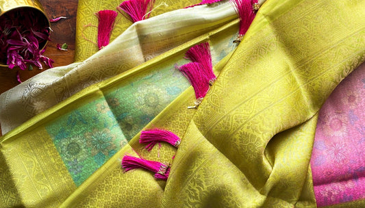 Semi Silk Rainbow Green Saree