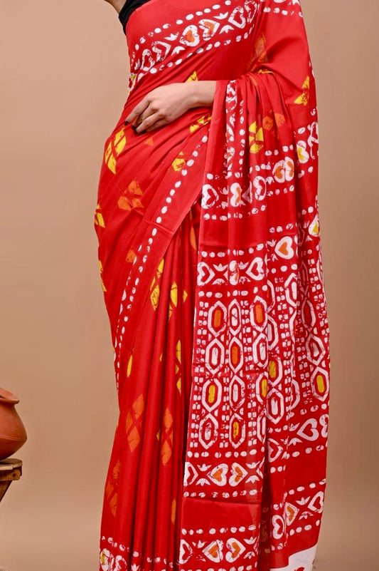 Saffron Bloom – Pure Mulmul Cotton Saree