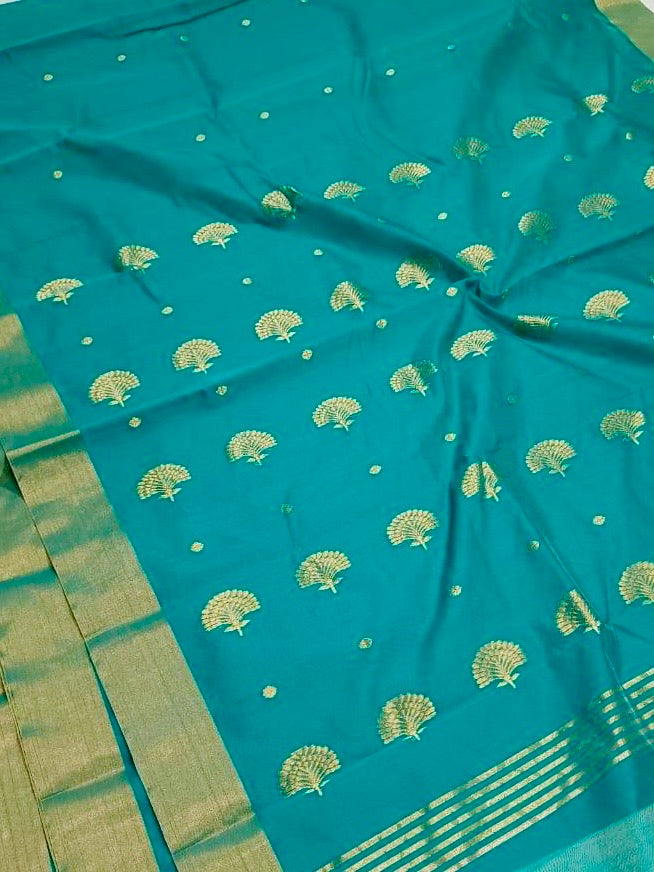 Teal Elegance Chanderi Saree