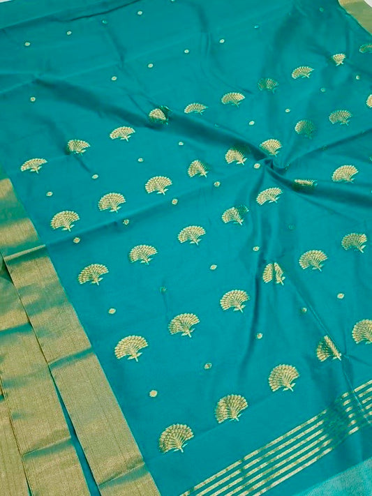 Teal Elegance Chanderi Saree