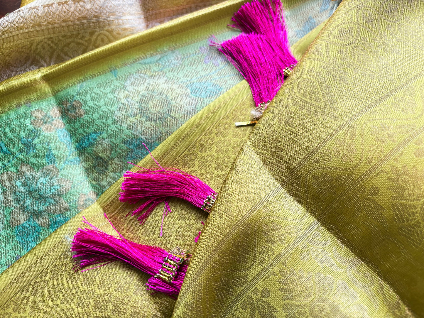 Semi Silk Rainbow Green Saree