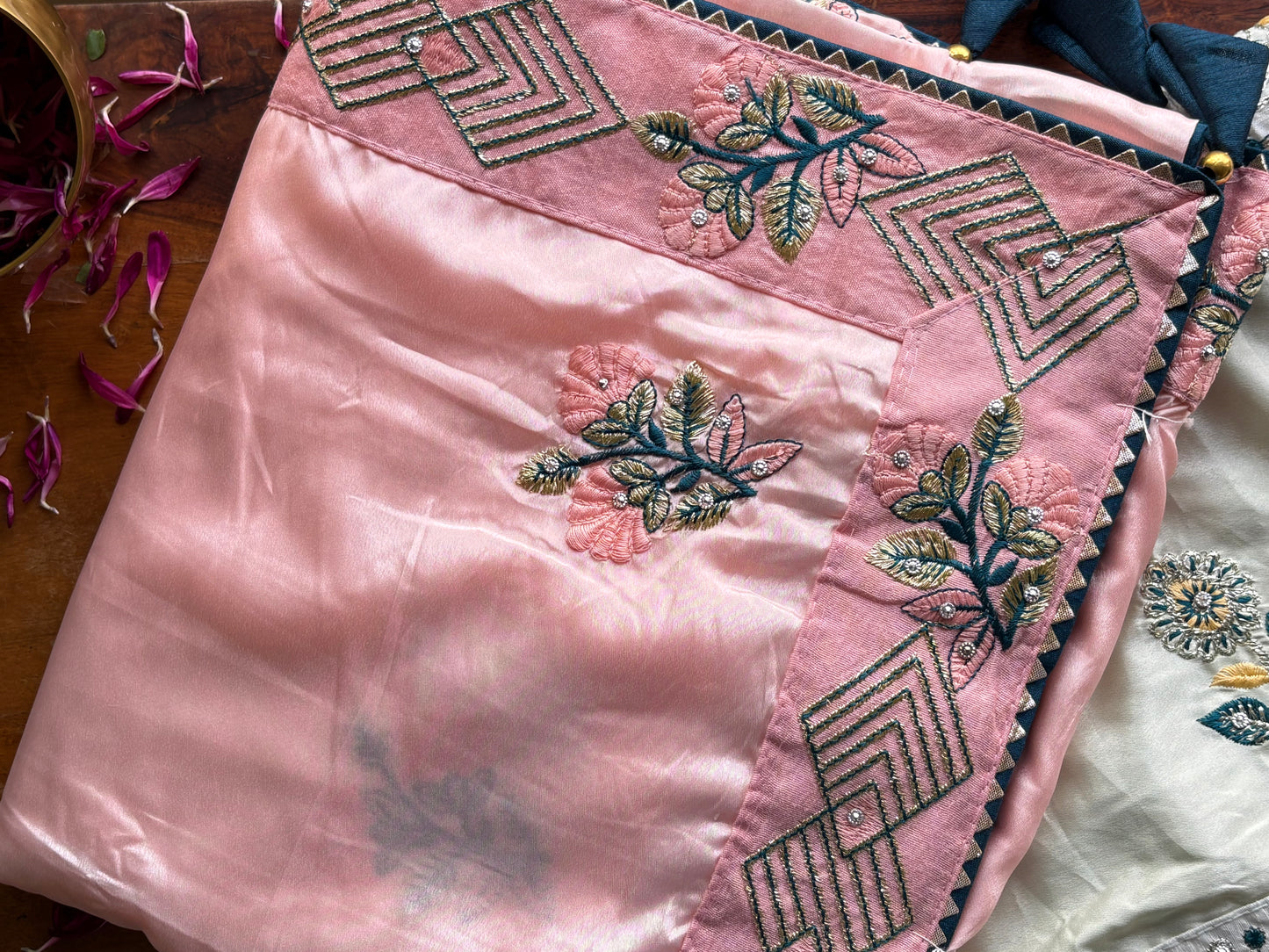 Pastel Pink Satin Party Wear Saree