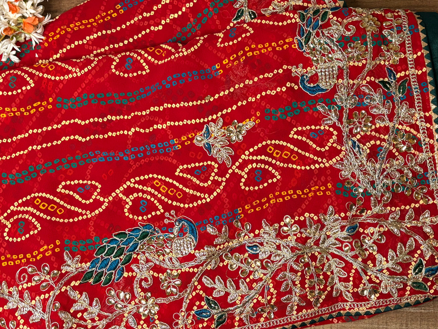 Scarlet Elegance Bandhani Georgette Saree