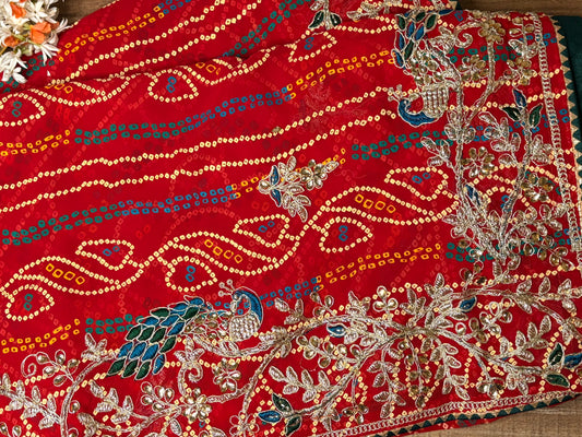 Scarlet Elegance Bandhani Georgette Saree