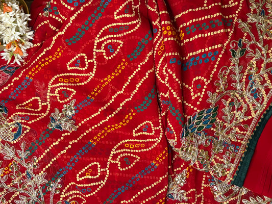 Scarlet Elegance Bandhani Georgette Saree