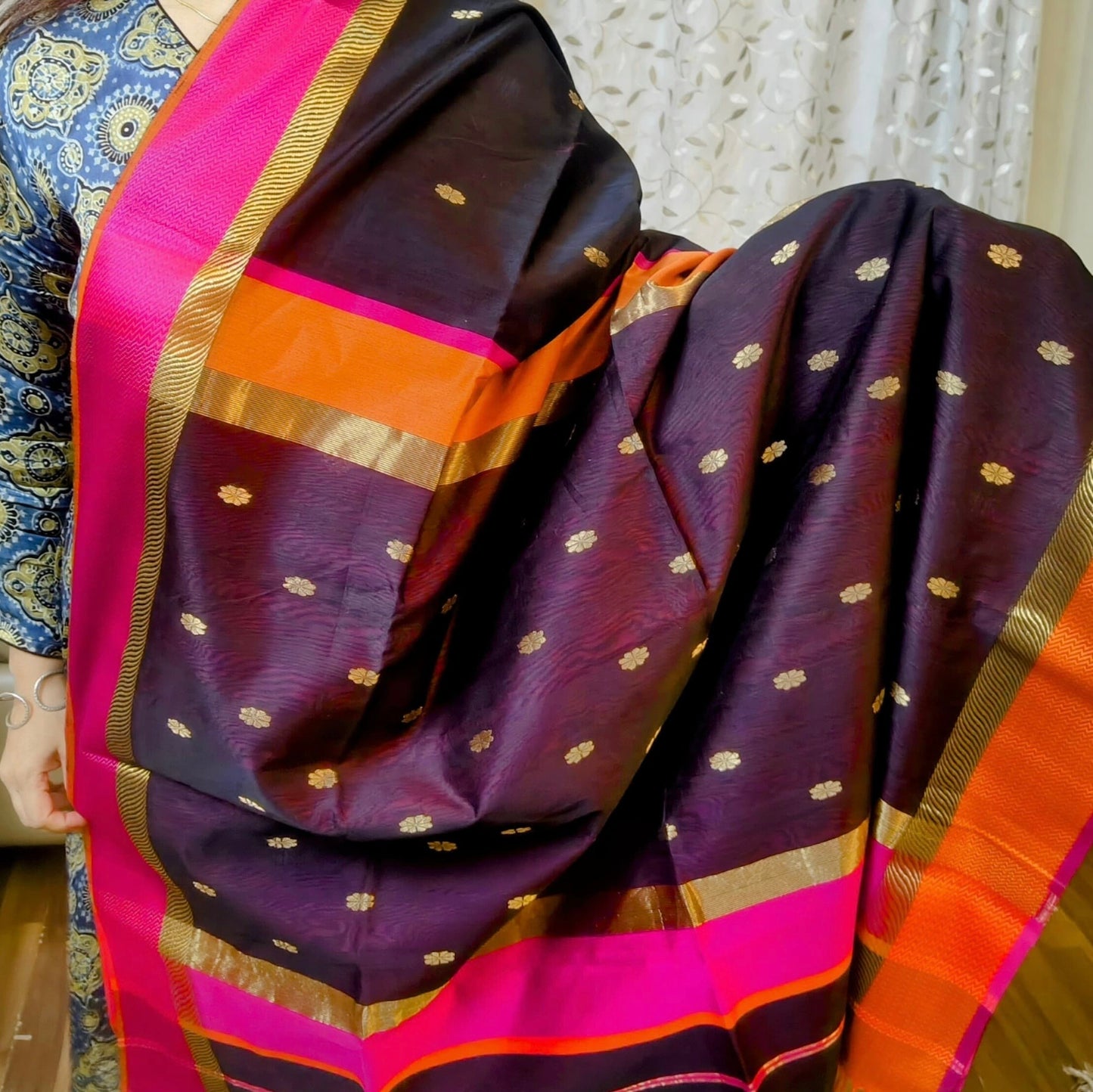 Midnight Allure Maheshwari Saree
